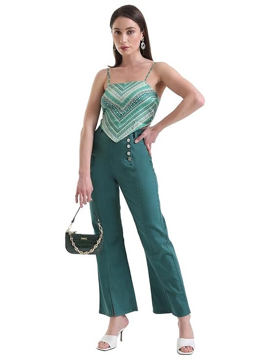 Kazo Stripes Satin Square Neck Women's Top