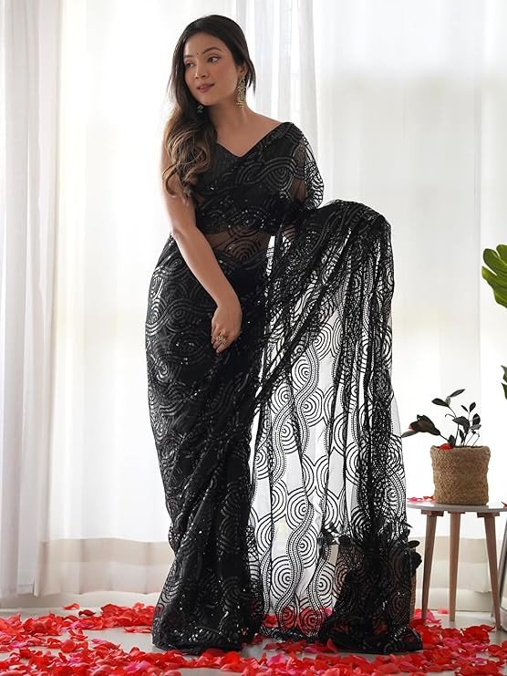 AKHILAM Women's Manipuri Silk Embellished Saree With Unstitched Blouse Piece