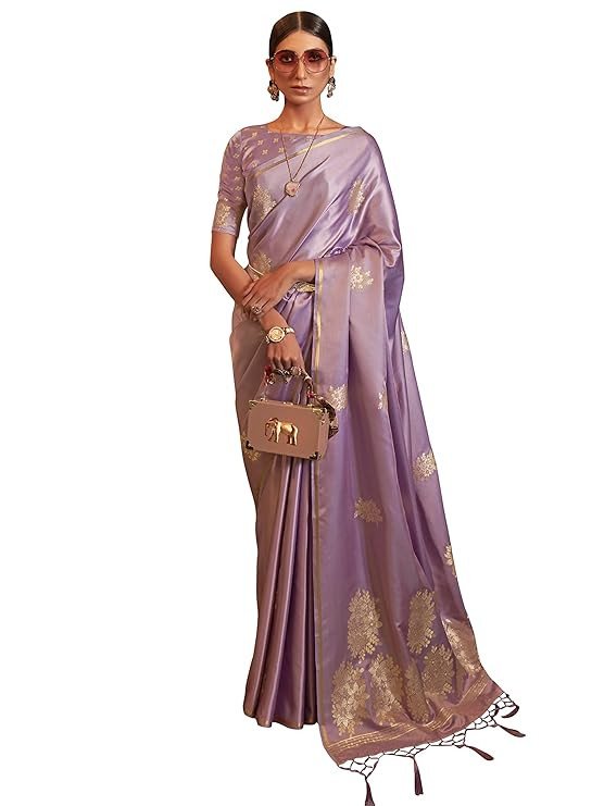 AKHILAM Women's Floral Woven Design Banarasi Pure Silk Sarees For Women With Unstitched Blouse Piece (KSBLE2240_Parent)