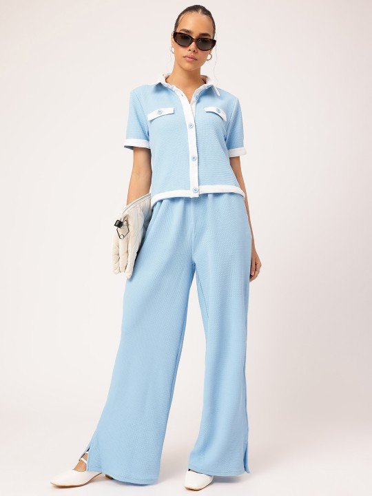 Textured Contrast Trim Co-ords